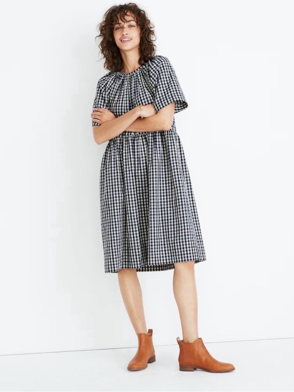 Caron Callahan Amelia Dress Blue and White Gingham